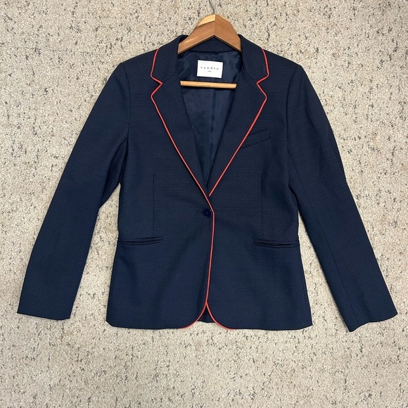 Sandro size 36 EUC Prepy mini polka dot Blue and Red Blazer- preppy academia - Picture 3 of 16